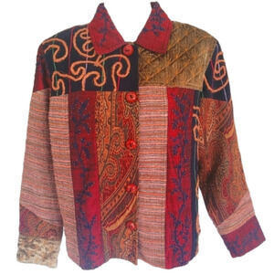VINTAGE Textured Velvet Beaded Embroidered Lightweight Patchwork Jacket Large